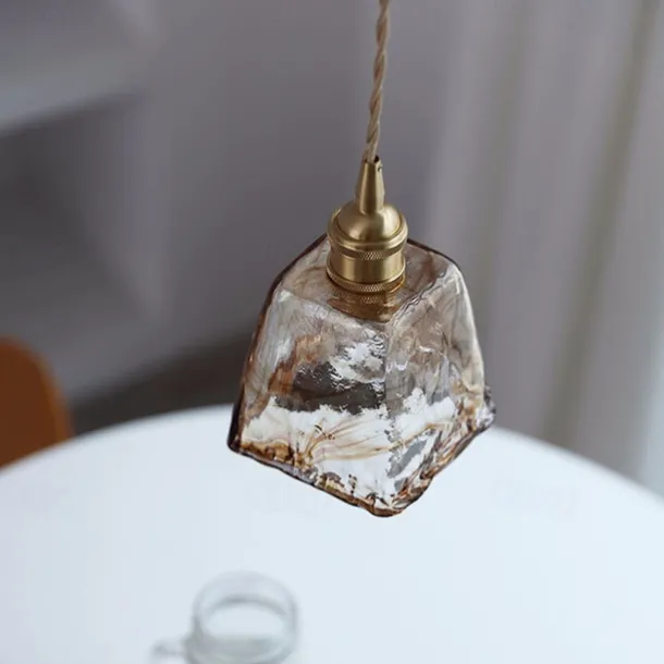 LED Island Light Pendant Light, Unique Mini Glass Pendant Light Japanese Style Amber Color Decorative Lighting Bedroom Living Room