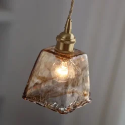 LED Island Light Pendant Light, Unique Mini Glass Pendant Light Japanese Style Amber Color Decorative Lighting Bedroom Living Room