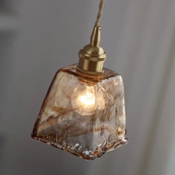 LED Island Light Pendant Light, Unique Mini Glass Pendant Light Japanese Style Amber Color Decorative Lighting Bedroom Living Room