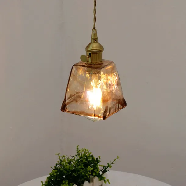 LED Island Light Pendant Light, Unique Mini Glass Pendant Light Japanese Style Amber Color Decorative Lighting Bedroom Living Room