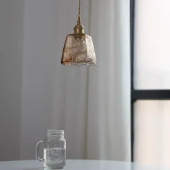LED Island Light Pendant Light, Unique Mini Glass Pendant Light Japanese Style Amber Color Decorative Lighting Bedroom Living Room