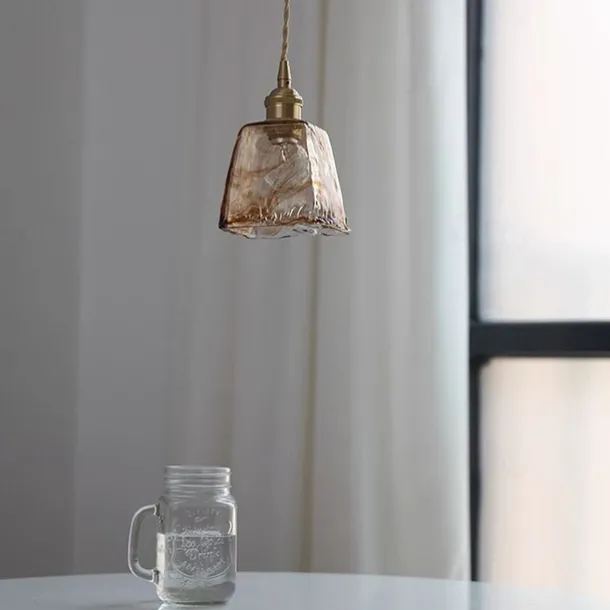 LED Island Light Pendant Light, Unique Mini Glass Pendant Light Japanese Style Amber Color Decorative Lighting Bedroom Living Room