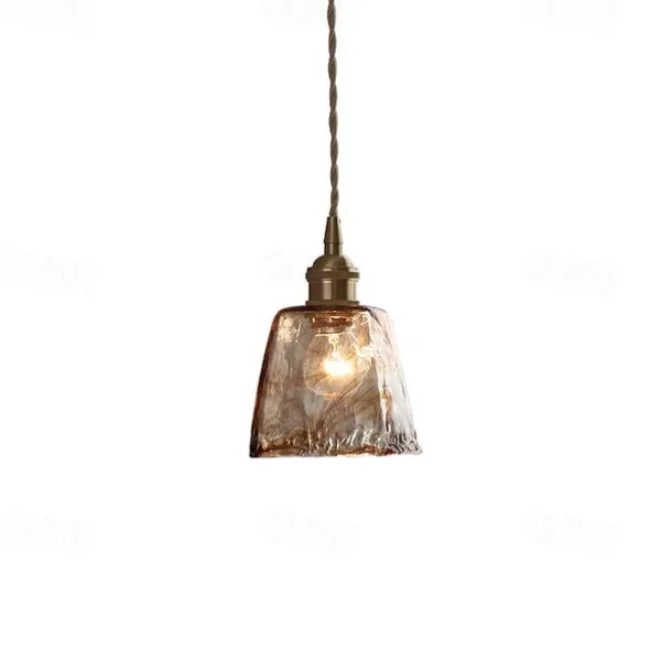 LED Island Light Pendant Light, Unique Mini Glass Pendant Light Japanese Style Amber Color Decorative Lighting Bedroom Living Room