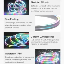 LED Light Bar Neon Strip Light 1-5M Addressable RGB Rainbow LED Pixel Light Bar DC12V Including Power Supply and RF 17key Controller Applicable to DIY LED Neon Sign Art Wall Decoration WS2811