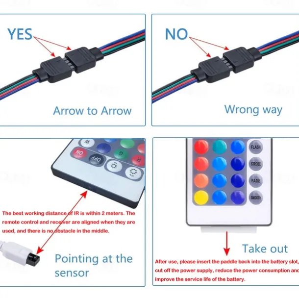 LED Light Strip 15m/20m 50ft 65.6ft RGB Color Change LED Light Strip Kit with IR44 Key Remote Control for Bedroom Lighting Flexible Home Decoration