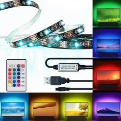 LED Light Strips 2M USB Flexible Tiktok Lights TV Backlight 60LED 10mm Waterproof Multi-color TV Backlight with Infrared Remote Controller Halloween TV Computer Background