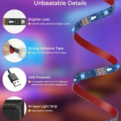 LED Light Strips RGB Lights USB Flexible Lamp USB 5V 5050 SMD 10mm LEDs Blackboard with 24 Key IR Remote Controller for Flat Screen TV Background, HDTV, PC Monitor 1M~5M