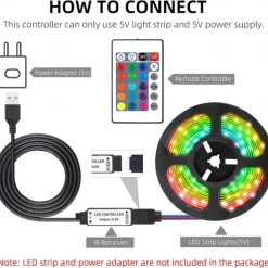 LED Light Strips RGB Lights USB Flexible Lamp USB 5V 5050 SMD 10mm LEDs Blackboard with 24 Key IR Remote Controller for Flat Screen TV Background, HDTV, PC Monitor 1M~5M