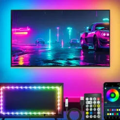 LED Lights for TV, 5M LED TV Backlight, for 45-75 inch TV, Music Sync LED TV Light with Bluetooth Function - RGB Color Changing Light Strip for Home Theater