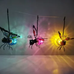 LED Luminous Simulation Insect Iron Ornaments Creative Painted Handicraft Pendants with Long Wings Ants Butterflies Home Courtyard Garden Decoration Pendants 1PC