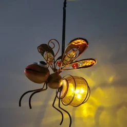 LED Luminous Simulation Insect Iron Ornaments Creative Painted Handicraft Pendants with Long Wings Ants Butterflies Home Courtyard Garden Decoration Pendants 1PC