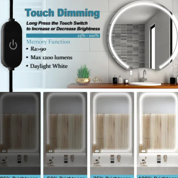 LED Makeup Mirror Light Hollywood Style Makeup Light 6.5-16FT/6000K/3000K Dimmable 12V Adapter/Mirror Strip Light Lighting for Vanity and Bathroom Mirrors