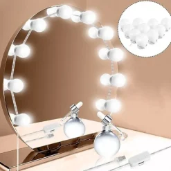 LED Makeup Vanity Lights Stick on Mirror with 10 dimmable Bulbs USB 4.6m 15ft Cable White
