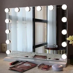 LED Makeup Vanity Lights Stick on Mirror with 10 dimmable Bulbs USB 4.6m 15ft Cable White