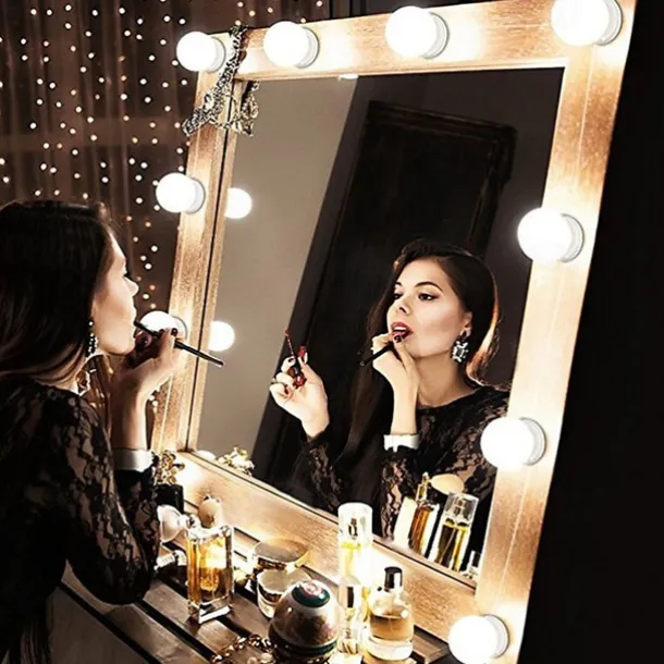 LED Makeup Vanity Lights Stick on Mirror with 10 dimmable Bulbs USB 4.6m 15ft Cable White