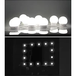 LED Makeup Vanity Lights Stick on Mirror with 10 dimmable Bulbs USB 4.6m 15ft Cable White