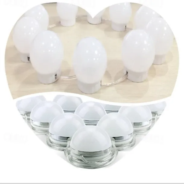 LED Makeup Vanity Lights Stick on Mirror with 10 dimmable Bulbs USB 4.6m 15ft Cable White