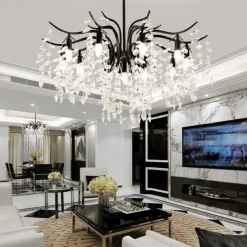 LED Modern Chandelier Lamp LED Crystal Chandeliers Gold Black Chandelier Luxury Lighting Kitchen Dining Living Room Bedroom Lamp Lustre Pendente 9-Light