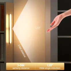 LED Motion Sensing Night Light USB Rechargeable Three-Tone Light Smart LED Strip Light Cable Free Bedroom Cabinet Wine Cabinet Wardrobe Corridor Night Lighting