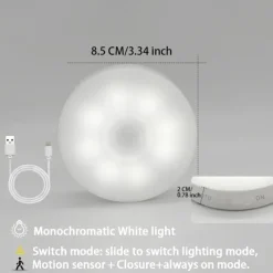 8LED Motion Sensor LED Night Light Smart Switch Sensor Light USB Rechargeable Battery Driven Bathroom Bedside Light For Room Hallway Access Bathroom Home Lighting