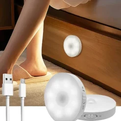 8LED Motion Sensor LED Night Light Smart Switch Sensor Light USB Rechargeable Battery Driven Bathroom Bedside Light For Room Hallway Access Bathroom Home Lighting