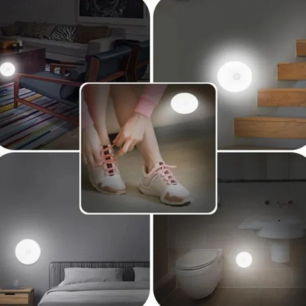 8LED Motion Sensor LED Night Light Smart Switch Sensor Light USB Rechargeable Battery Driven Bathroom Bedside Light For Room Hallway Access Bathroom Home Lighting