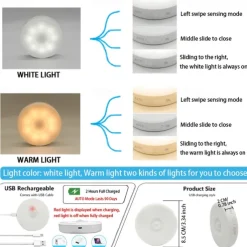 8LED Motion Sensor LED Night Light Smart Switch Sensor Light USB Rechargeable Battery Driven Bathroom Bedside Light For Room Hallway Access Bathroom Home Lighting