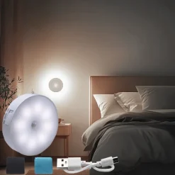 8LED Motion Sensor Night Light, USB Rechargeable Stair Cabinet Light Automatic On/Off, Ideal for Kitchen, Bedroom, Closet, Stairs and Hallway