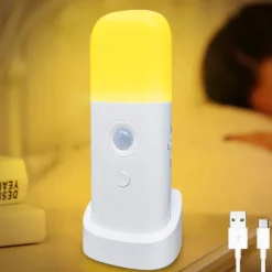 LED Motion Sensor Night Light USB Rechargeable Dimmable LED Light Portable Motion Activated Night Lamp For Living Room Bedroom Hallway Lighting