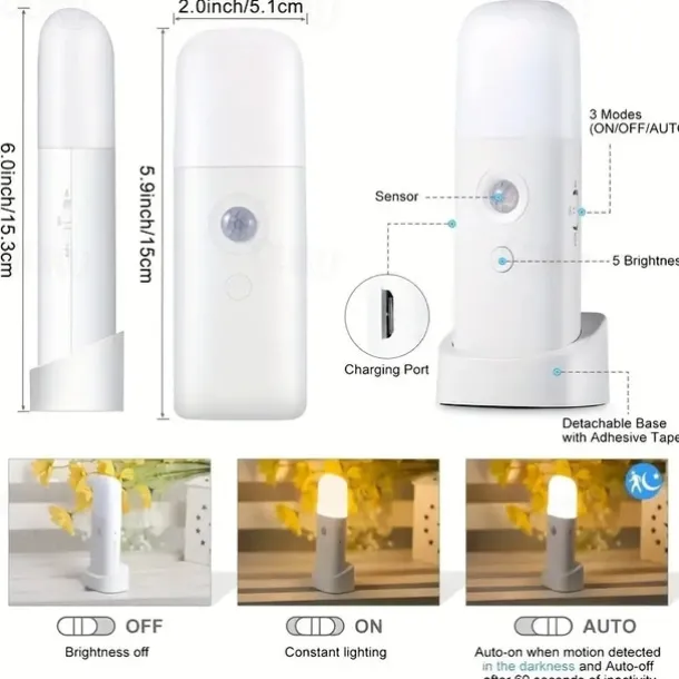 LED Motion Sensor Night Light USB Rechargeable Dimmable LED Light Portable Motion Activated Night Lamp For Living Room Bedroom Hallway Lighting