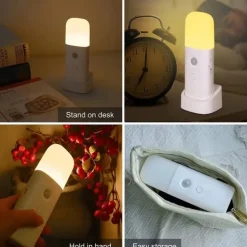 LED Motion Sensor Night Light USB Rechargeable Dimmable LED Light Portable Motion Activated Night Lamp For Living Room Bedroom Hallway Lighting
