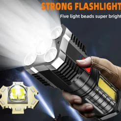 5led Multifunctional Bright Flashlight Outdoor Portable COB Side Light Work Light USB Rechargeable