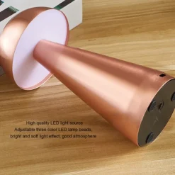 Led Mushroom Table Lamp Touch Dimming Tri-color Retro Bedroom Bedside Desktop Usb Rechargeable Night Light Reading Lights for Hotel Restaurant Bar Bedroom Lamp