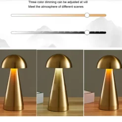 Led Mushroom Table Lamp Touch Dimming Tri-color Retro Bedroom Bedside Desktop Usb Rechargeable Night Light Reading Lights for Hotel Restaurant Bar Bedroom Lamp