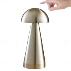 Led Mushroom Table Lamp Touch Dimming Tri-color Retro Bedroom Bedside Desktop Usb Rechargeable Night Light Reading Lights for Hotel Restaurant Bar Bedroom Lamp
