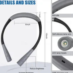 LED Neck Reading Light, Book Light for Reading in Bed, 3 Colors, 5 Brightness Levels, Bendable Arms, Rechargeable, Long Lasting, Perfect for Reading, Knitting, Camping, Repairing