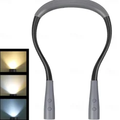 LED Neck Reading Light, Book Light for Reading in Bed, 3 Colors, 5 Brightness Levels, Bendable Arms, Rechargeable, Long Lasting, Perfect for Reading, Knitting, Camping, Repairing