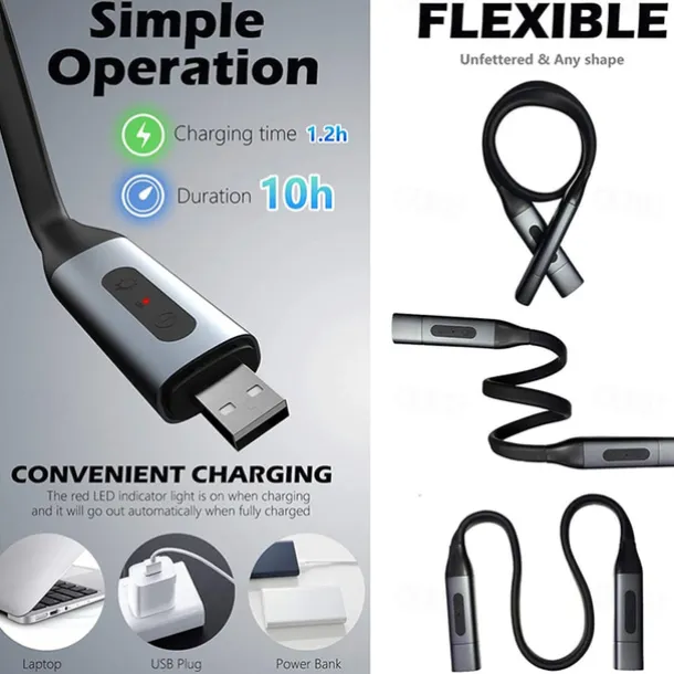 LED Neck Reading Light High Quality USB Reading Lamp Neck Book Light Rechargeable HandsFree Portable LED Reading Light For Camping Repairing Lighting