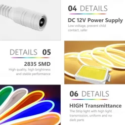 LED Neon Flex Strip Lights 6mm Narrow Neon Light 12V LED Strip Waterproof 5M Cutable DIY Led Neon Light Strip for Indoor Outdoor Home Decoration and DC12V Adapter and Touch Dimmer Switch Kit