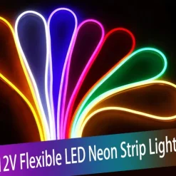 LED Neon Flex Strip Lights 6mm Narrow Neon Light 12V LED Strip Waterproof 5M Cutable DIY Led Neon Light Strip for Indoor Outdoor Home Decoration and DC12V Adapter and Touch Dimmer Switch Kit