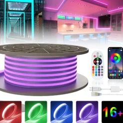 LED Neon RGB Light Strip 3M-30M with Bluetooth & APP Control, Waterproof IP65 Music Sync Multi-Color Flexible Strip for Home, Garden, Building Decor AC220V