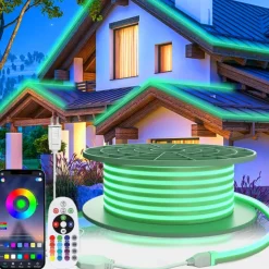 LED Neon RGB Light Strip 3M-30M with Bluetooth & APP Control, Waterproof IP65 Music Sync Multi-Color Flexible Strip for Home, Garden, Building Decor AC220V