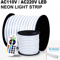 LED Neon RGB Light Strip 3M-30M with Bluetooth & APP Control, Waterproof IP65 Music Sync Multi-Color Flexible Strip for Home, Garden, Building Decor AC220V