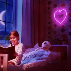 LED Neon Sign Pink Heart Night Light Battery USB Power Supply for Table Wall Decoration Lights Playroom Dormitory Wedding Birthday Party Home Decoration Valentine's Day Mother's Day