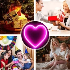 LED Neon Sign Pink Heart Night Light Battery USB Power Supply for Table Wall Decoration Lights Playroom Dormitory Wedding Birthday Party Home Decoration Valentine's Day Mother's Day