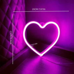 LED Neon Sign Pink Heart Night Light Battery USB Power Supply for Table Wall Decoration Lights Playroom Dormitory Wedding Birthday Party Home Decoration Valentine's Day Mother's Day