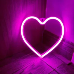 LED Neon Sign Pink Heart Night Light Battery USB Power Supply for Table Wall Decoration Lights Playroom Dormitory Wedding Birthday Party Home Decoration Valentine's Day Mother's Day