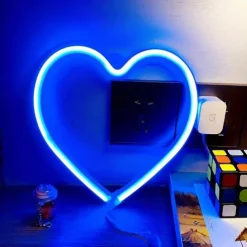 LED Neon Sign Pink Heart Night Light Battery USB Power Supply for Table Wall Decoration Lights Playroom Dormitory Wedding Birthday Party Home Decoration Valentine's Day Mother's Day