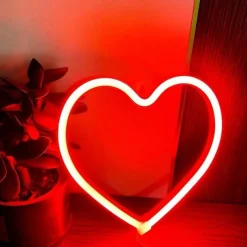 LED Neon Sign Pink Heart Night Light Battery USB Power Supply for Table Wall Decoration Lights Playroom Dormitory Wedding Birthday Party Home Decoration Valentine's Day Mother's Day
