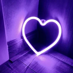 LED Neon Sign Pink Heart Night Light Battery USB Power Supply for Table Wall Decoration Lights Playroom Dormitory Wedding Birthday Party Home Decoration Valentine's Day Mother's Day